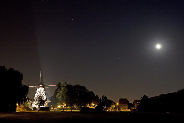 moon and mars with old mill